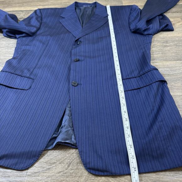 Read*** Canali 2 Piece Suit US 44L Pants 36x32 Blue Striped 100% Wool Two Button - Picture 6 of 16